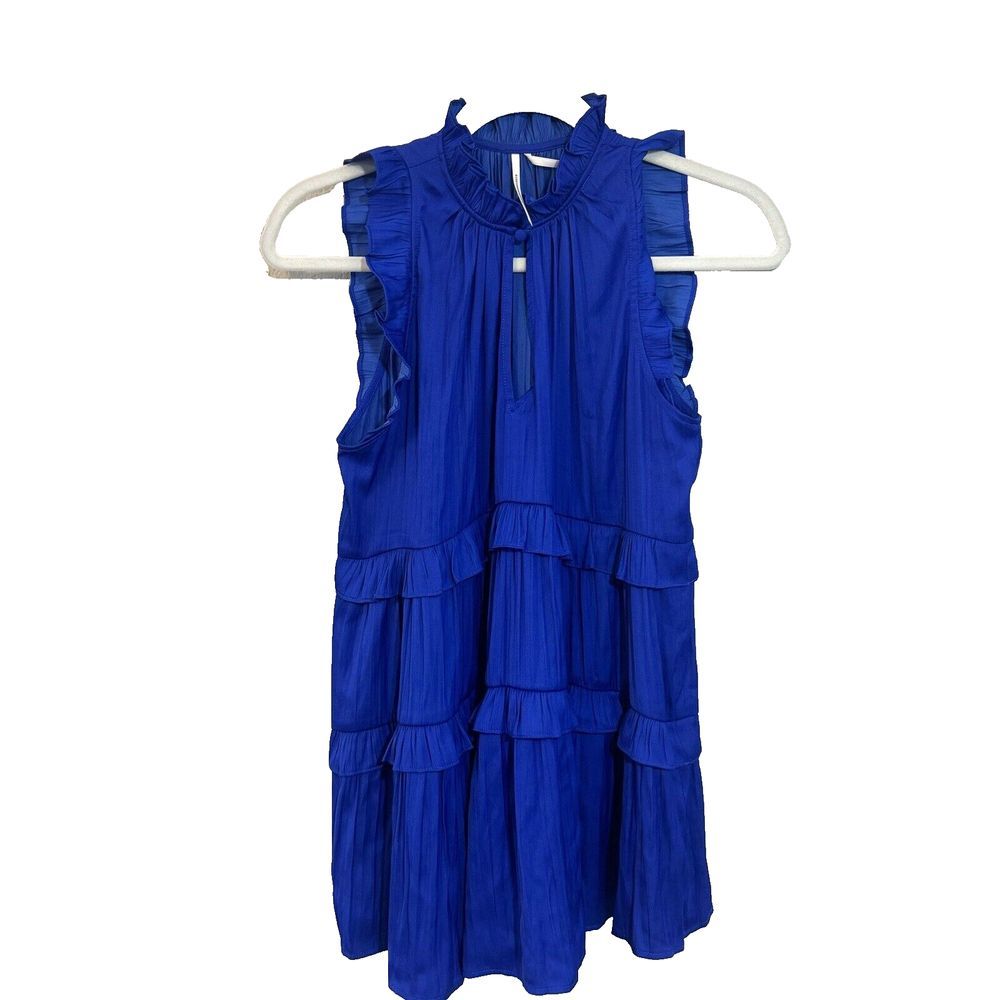 Anthropologie Womens Small Tiered Sleeveless Blouse Royal‎ Blue
